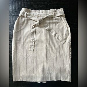 Banana Republic Cream Pencil Skirt with Navy Pinstripes and Self-Tie Waist